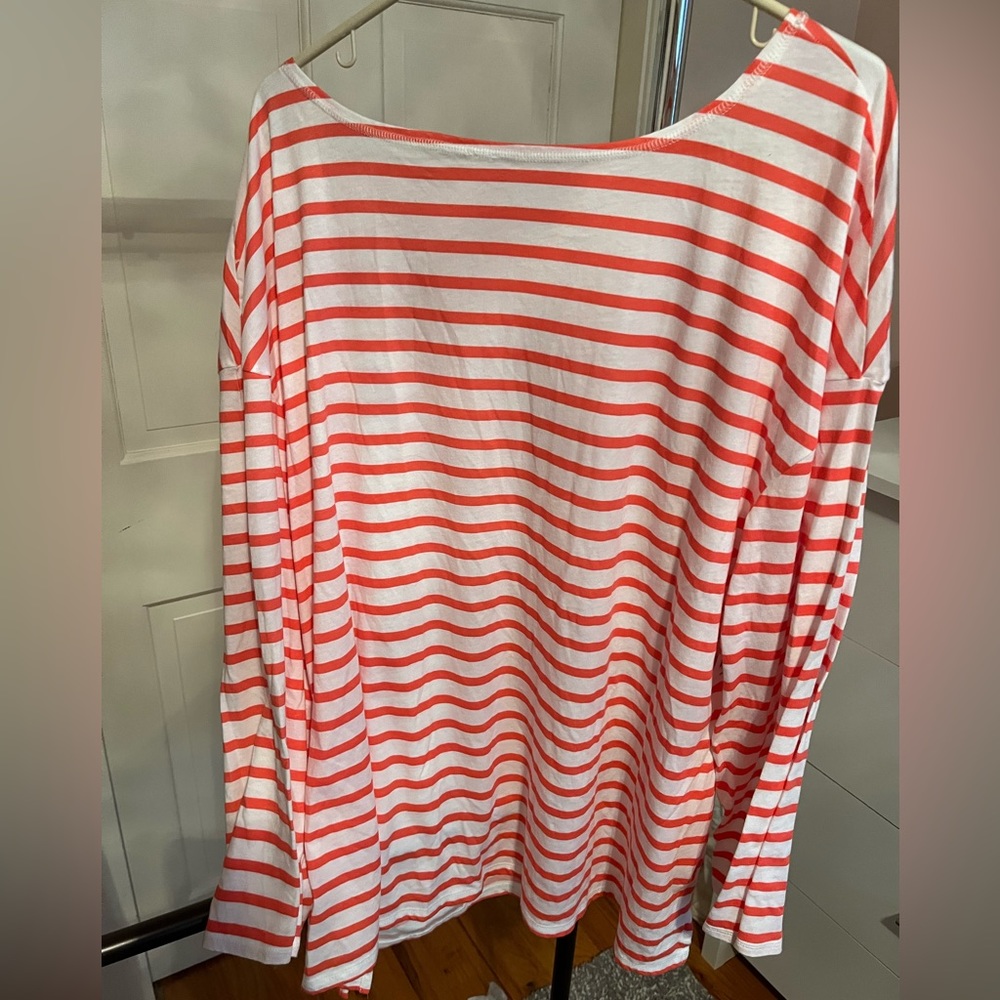 Lane Bryant peach striped boat neck long sleeve tee.